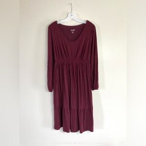 Maroon/Burgundy Long Sleeve Maternity Dress